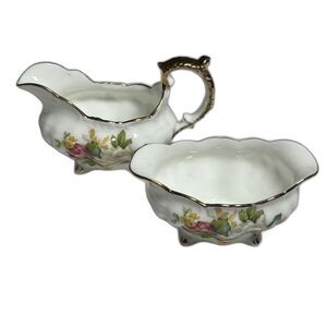 Vintage Floral Creamer & Open Sugar Bowl Set by HAMMERSLEY & CO Bone China